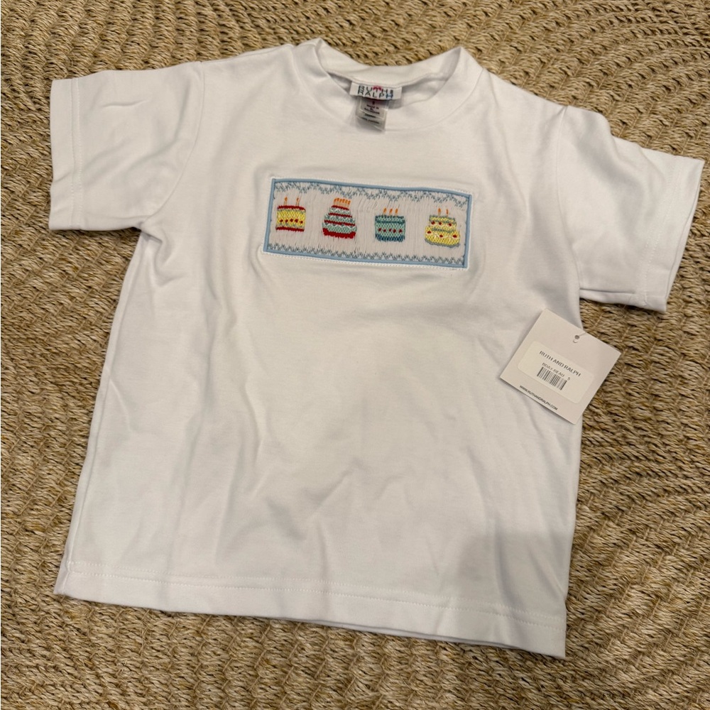 Kids White Tee with Colorful Cake Design
